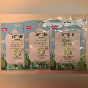 NWT. Set of 3 - Simple Anti-Pollution Sheet Mask